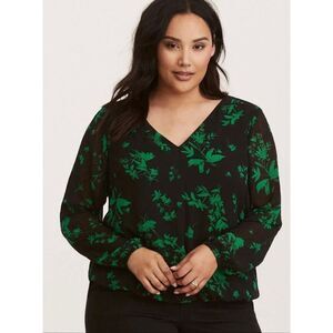 Torrid Floral Print Chiffon Crossback Blouse Womens Plus Size 3X Black Green